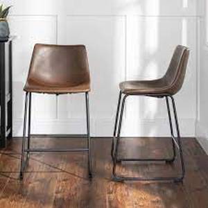 Walker Edison Furniture Company Wasatch 24 in. Brown Low Back Metal Frame Counter Height Bar Stool with Faux Leather Seat (Set of 2)