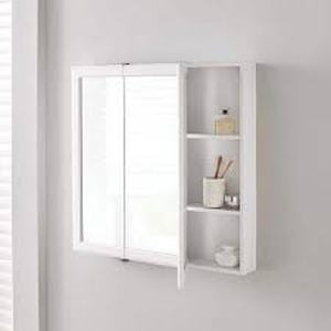 30 in. W x 29 in. H Fog Free White Framed Surface Mount Tri-View Bathroom Medicine Cabinet with Mirror