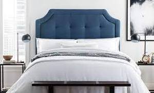 LUCID Bordered Upholstered Headboard with Square Tufting and Scalloped Edges TwinTwin XL Cobalt