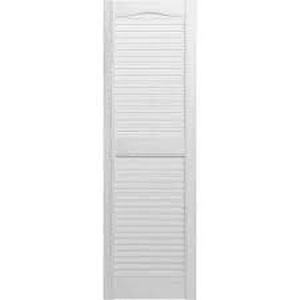15 in. x 55 in. Louvered Vinyl Exterior Shutters Pair in White