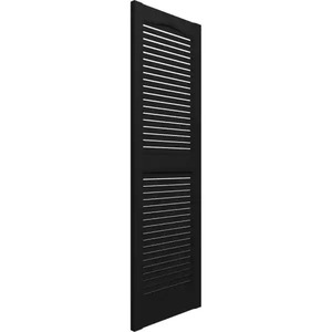 15 in. x 39 in. Louvered Vinyl Exterior Shutters Pair in Black (pack of 3, total of 6)