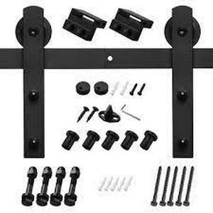 Boyel Living 6.6 ft.79 in. Black Sliding Barn Door Track and Hardware Kit with I-Shape Hanger For Single Door
