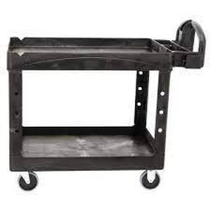 Rubbermaid Commercial Products Heavy Duty Black 44 in. 2-Shelf Utility Cart with Lipped Shelf in Medium with Casters