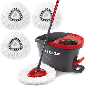 lot 21 image: O-Cedar System Easy Wring Spin Mop & Bucket with 3 Extra Refills, RedGray