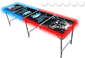 lot 103 image: 8-Foot PartyPong Pong Table wOptional Cup Holes, LED Lights, Dry Erase Surface & More