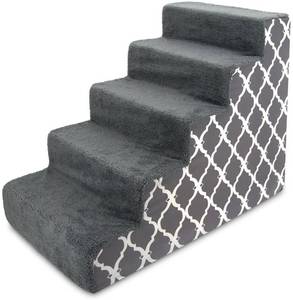 lot 10 image: Best Pet Supplies Pet Steps and Stairs with CertiPUR-US Certified Foam for Dogs and Cats - Gray Lattice Print, 5-Step (H 22.5)