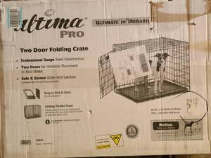lot 178 image: Ultima Pro (Professional Series & Most Durable MidWest Dog Crate) Extra-Strong Double Door Folding Metal Dog Crate
