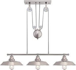 lot 83 image: Westinghouse 3 Light Pulley Pendant, Brushed Nickel