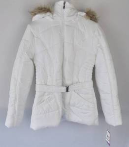 (Never Worn with Tags) Rampage Women Large White Puffer Coat with Belt & Faux Fur Hood