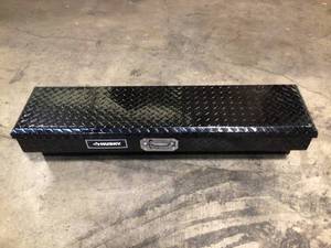 lot 29 image: Husky 48 in. Aluminum Side Mount Truck Tool Box, Black, Powder Coat Gloss Black see pictures