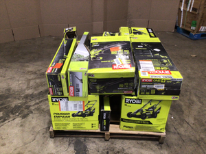 lot 32 image: Pallet with assorted Ryobi Outdoor tools various models and conditions see pictures