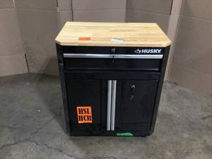 lot 40 image: Husky Ready-to-Assemble 24-Gauge Steel 1-Drawer 2-Door Garage Base Cabinet in Black (28 in. W x 33 in. H x 18 in. D