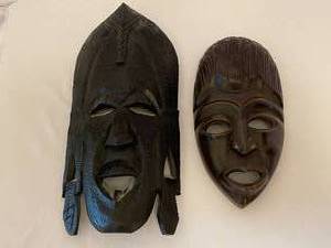 lot 40 image: 2 Wooden Wall Mount Tribal Masks