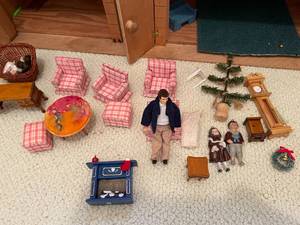 lot 48 image: Wooden Hand Made Doll House With Accessories