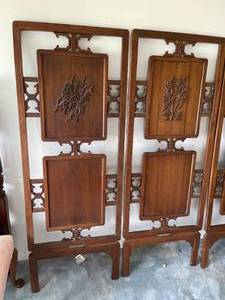 lot 63 image: Set of Four Vintager Asian Inspired Floral Designed Hand Carved Wall Panels