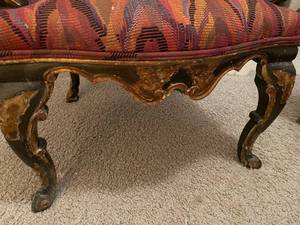 lot 72 image: Vintage Wooden Upholstered High-Back Armchair