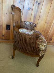 lot 77 image: Vintage Oversized Upholstered and Caned Back Chair