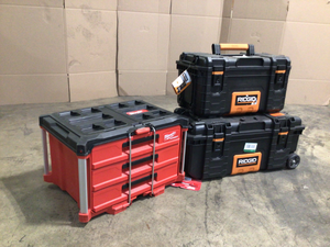 Mix Lot of Ridgid & Milwaukee Storage Boxes - Open Boxes - Review all pictures