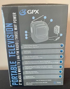 lot 102 image: New GPX 5 Black and White TV and AMFM Radio with 3 Way Power