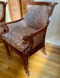 lot 212 image: Pair of Vintage Upholstered Chairs on Castors