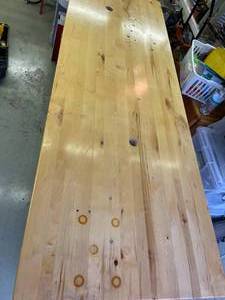 lot 175 image: Maple Top Work Bench with Storage Shelves