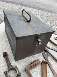 lot 263 image: Vintage Rusty Wrenches with Metal Tool Box