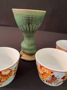 Clay Vase & Set of 4 Bowls