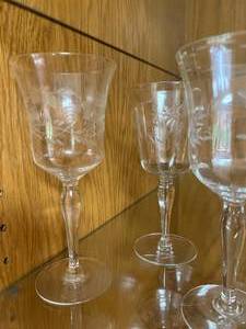 Lot of Etched Glass Cocktail Glasses