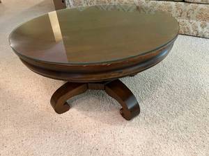 Round WoodGlass Ornate Coffee Table