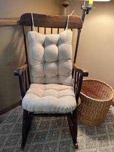 Rocking Chair, Lamp and Woven Basket