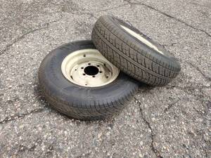 lot 96 image: Lot of (2) Transmaster ST23580R16 Trailer Tires w 6-Lug 16 Steel Wheels