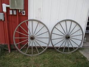 Lot of 2 Horse Drawn BuggyCarriageWagon Wheels, 44 in Diameter.