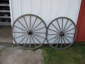 Lot of 2 Horse Drawn BuggyCarriageWagon Wheels, 40 in Diameter.