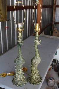 Lot of (2) Vintage Peacock Brass Table Lamps