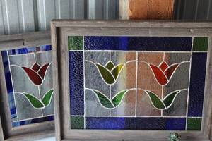 Lot of (2) Floral Stained Glass Wall Dcor
