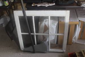 Lot of (2) Vintage Household - Wooden Axe 36, 6-Pane Glass Window 30x28