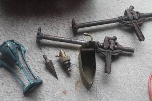Lot of (6) Vintage Household - Plum Bob, (2) Porsche Jacket, Brass Container, Brass Flower Pot, Brass Tool,