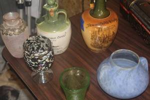 Lot of (6) Vintage Household - Decorative Table Vases, Dewars Perth Whiskey Jug, Tullamore Whiskey Jug