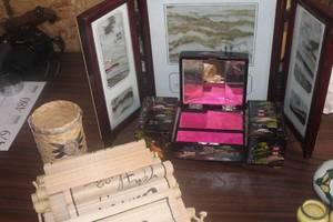 Lot of (9) Vintage Asian Culture Household - (6) Scrolls 12x16, Tri-View Picture Frame, Basket, Jewelry Case