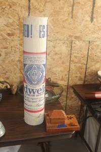 Lot of (2) Vintage Home Dcor - Paper Budweiser Display, Wooden Home Table Dcor with Cannon to Fire
