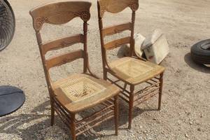 Lot of (2) Vintage WoodWicker Dining Chairs