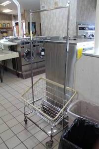 lot 110 image: Commercial Laundry Cart w Overhead Hanger Rack