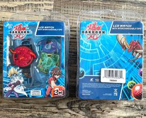 lot 54 image: 2 Bakugan Kids LCD Watch with Interchangeable RedBlueGreen Tops