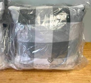 lot 34 image: Lot of 4 Big One Gray & White Plaid Soft Throw Pillows