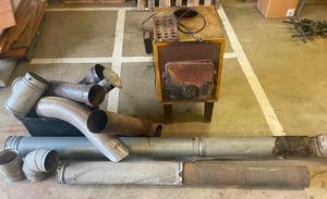 lot 87 image: Vintage Wood Burning Stove with Aluminum Piping