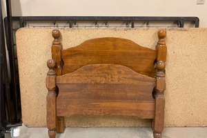 lot 86 image: Solid Oak Mid Century Twin Bed with Trundle.
