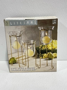 3 Piece Wire and Glass Candle Holder Set