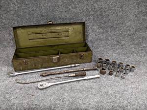 lot 66 image: HERBRAND 12 Drive Socket Wrench, Sockets (Herbrand, Wards, SK) - Includes Metal Toolbox