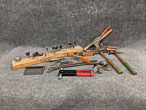 lot 122 image: Assorted Wire Wheel Brushes, Bodywork Hammers, Rivet Gun, Pony Spring Clamps and More