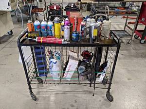 lot 147 image: Rolling Metal Shop Cart w Contents - NO SHIPPING